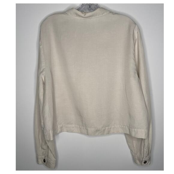 Eileen Fisher Boxy linen blend collared jacket neutral button front beige large - Picture 3 of 12